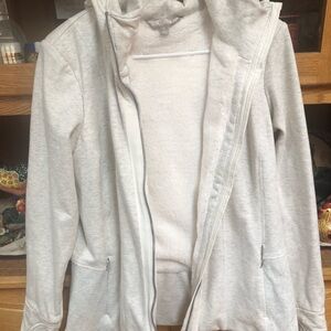 Athelta women’s large fur lined Cozy Light Heather Gray/Beige Zip-Up Hoodie